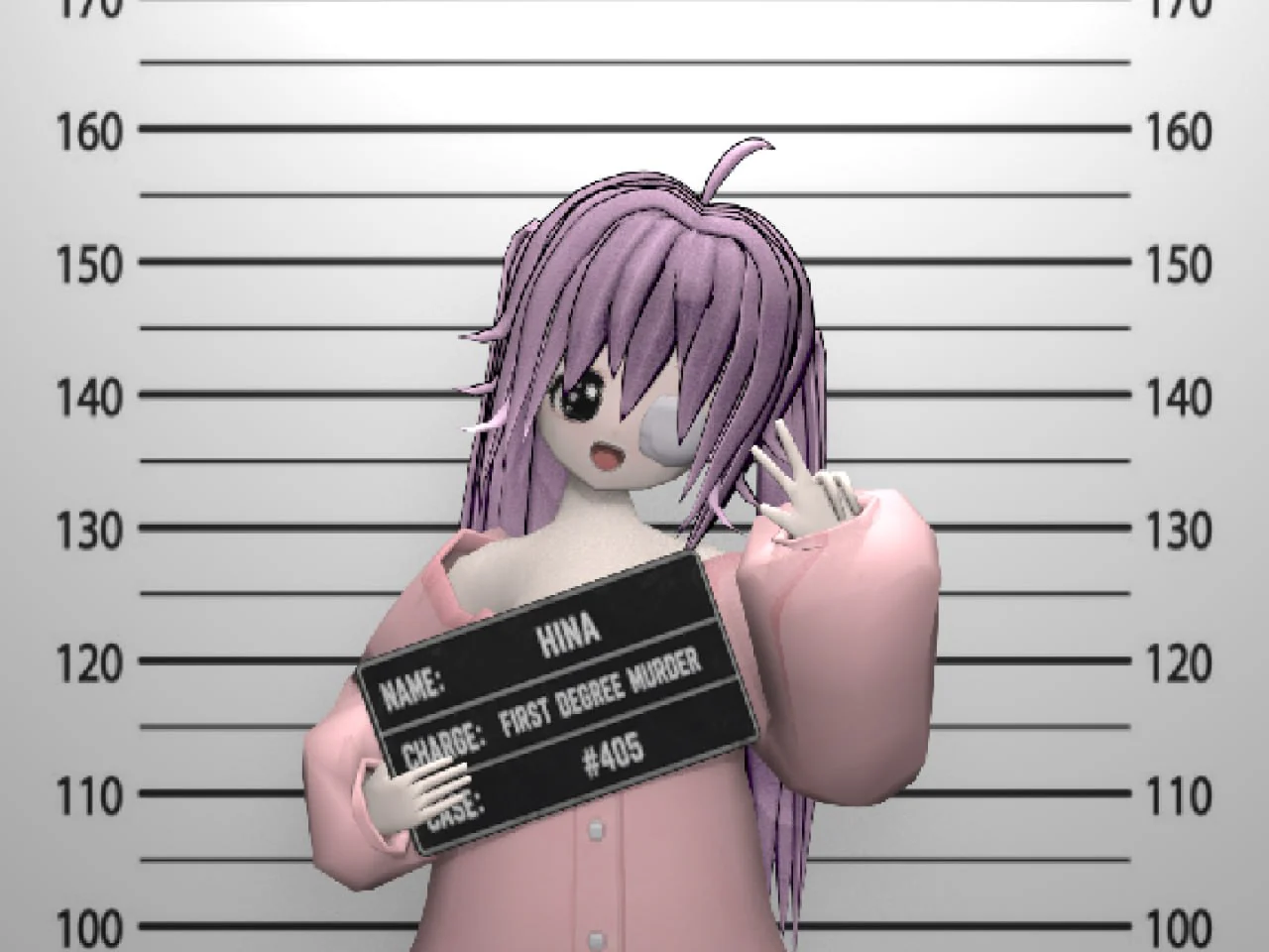 3D character Hina holding a case board
