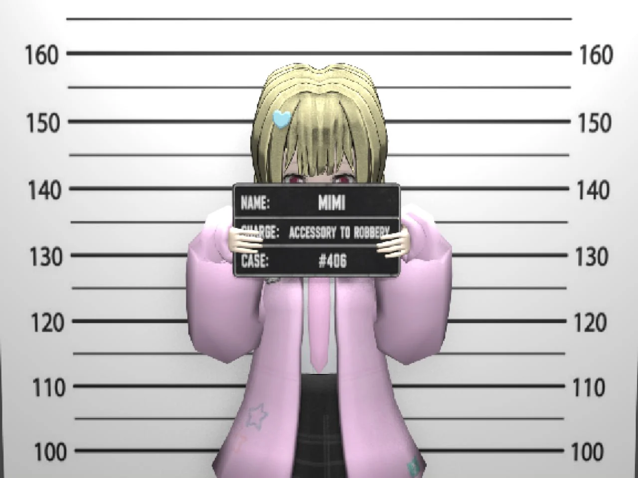 3D character Mimi holding a case board